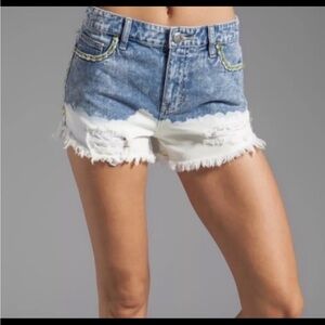 Free People Bleach Dip Dye Ombre Cutoff Distressed Denim Shorts Embroidered